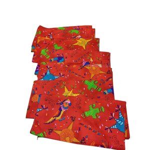 Fiesta Party Red Yellow Blue 20" Napkins Set of 6 piñatas Parrots Donkeys